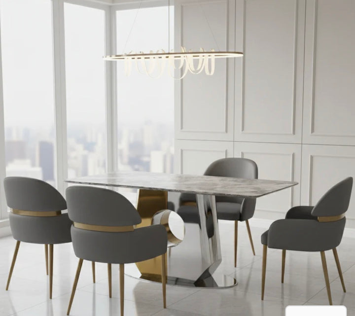 Madrid Grey and Gold Dining Table Set with Matching Dining Chairs – Luxury Modern Design