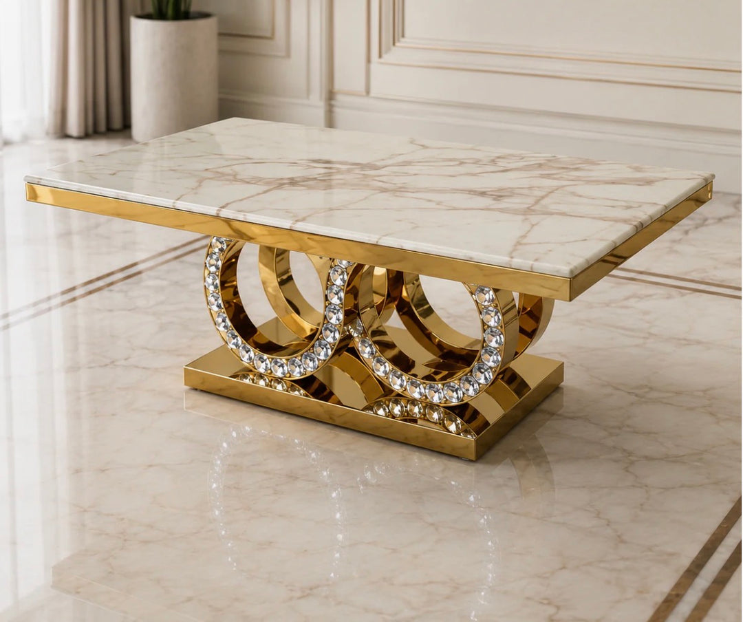 Crystal Marble Coffee Table White & Gold