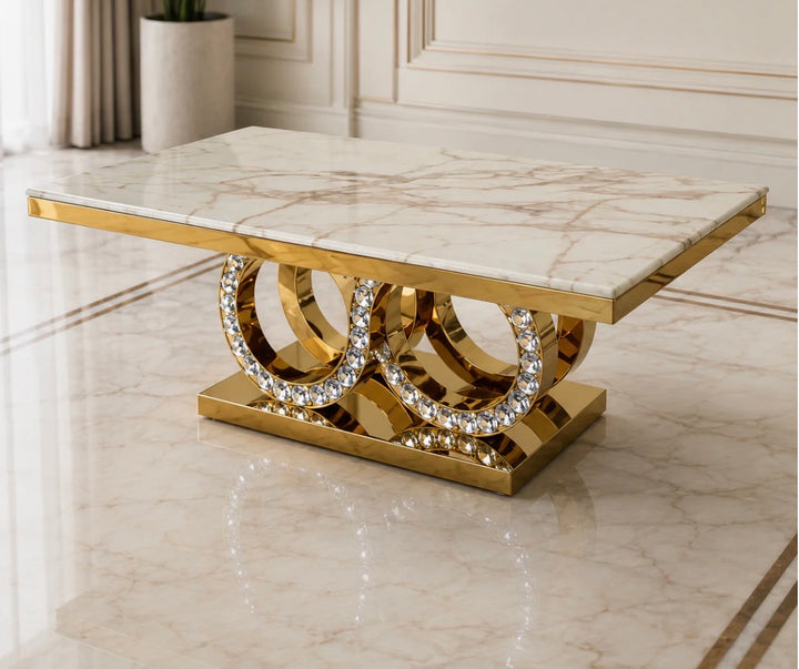 Crystal Marble Coffee Table White & Gold