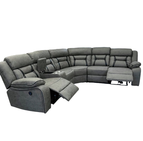 ELECTRIC RECLINER SOFA CORNER - Tech Fabric Sofa GREY WITH BLACK TRIM & Comes With Additional seat & console