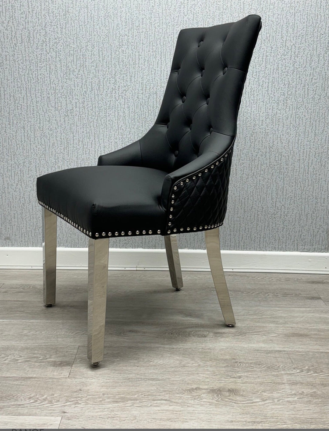 Ariel Grey Marble Dining Table with Black PU Leather Dining Chairs – Modern Luxury Dining Set