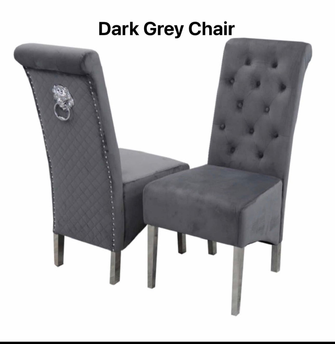 London Grey Marble Dining Table With Sofia Dark Grey Chairs