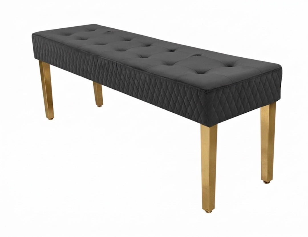 2 Majestic Dark Grey Velvet Dining Chairs with Gold Legs &  2 Bench