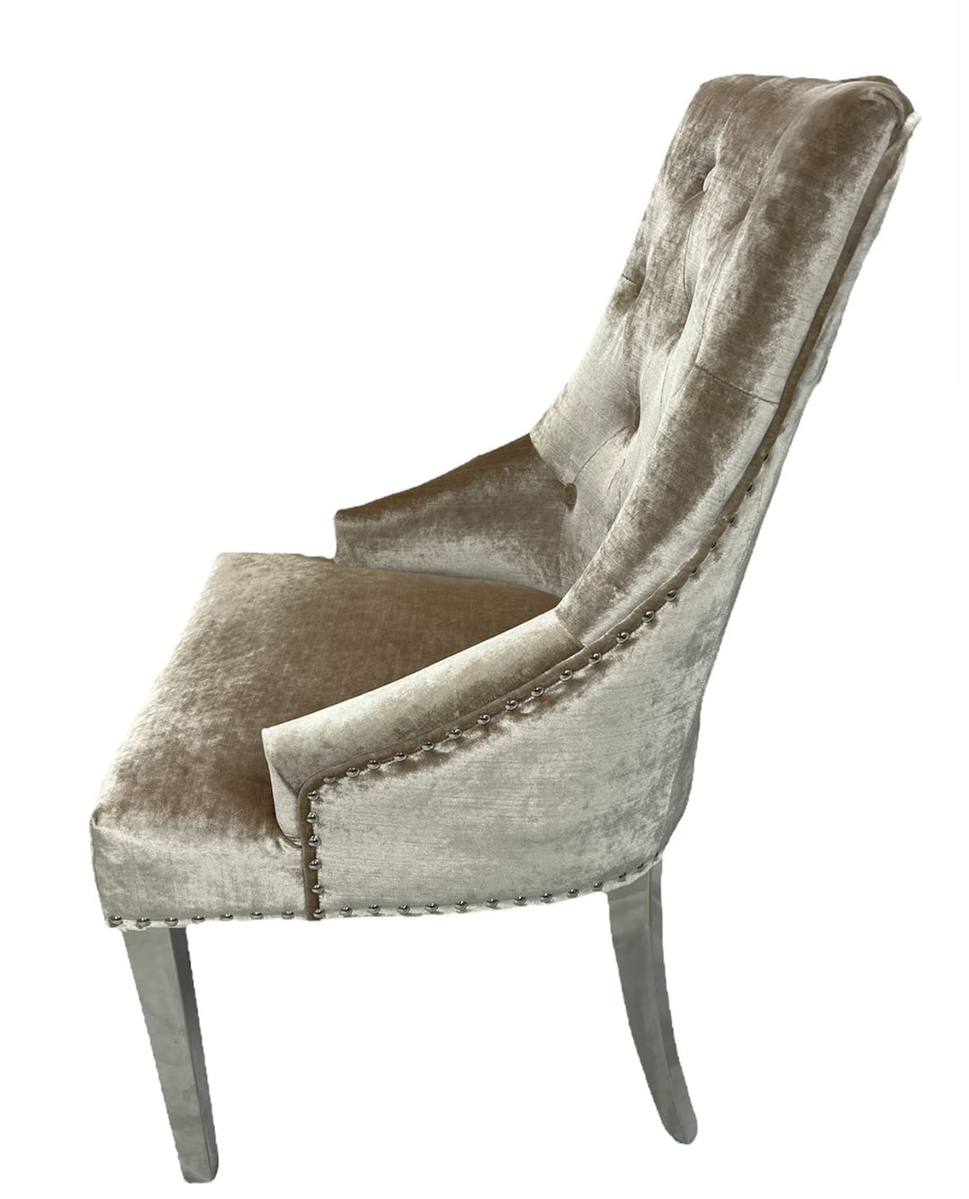 Velvet armchair with a textured fabric and wooden legs on a white background