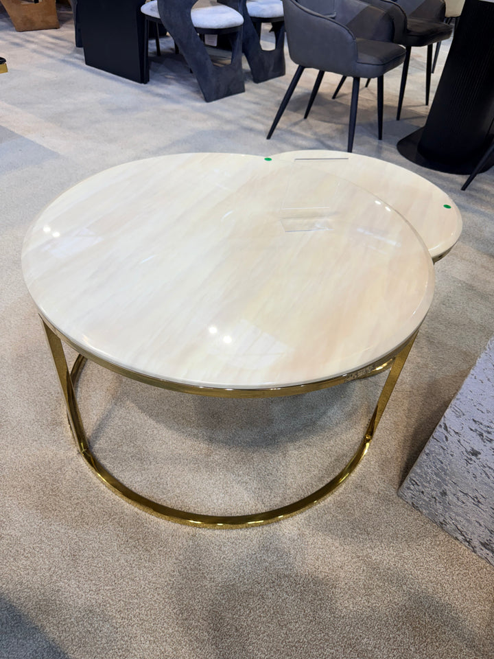 Round Cream & Gold Coffee Table – Modern Luxury Center Table
