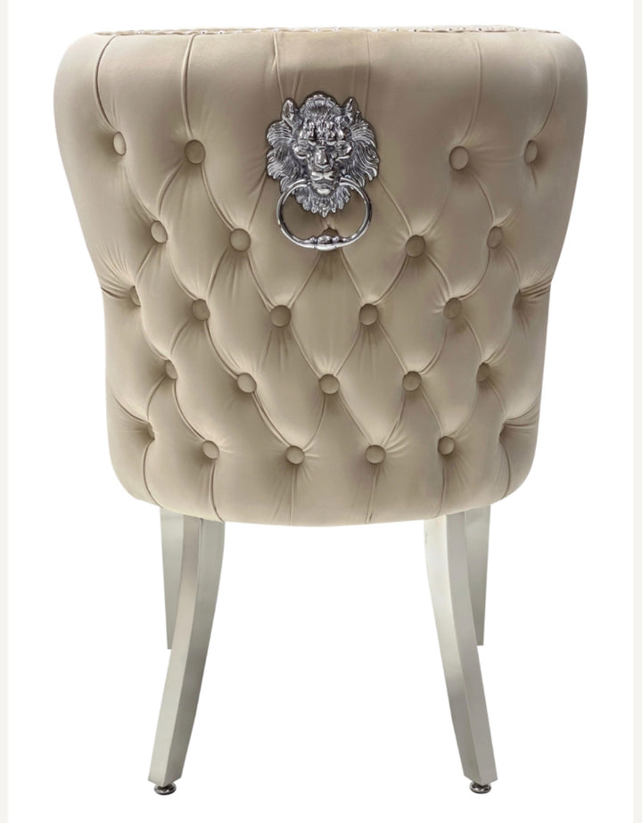 Rose 180cm Grey Marble Dining Table With Lion Knocker Dining Chairs