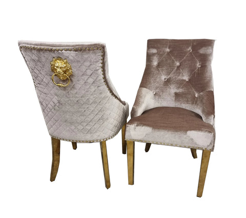 Louis White Gold Dining Table + Majestic Grey and Gold Dining Chair