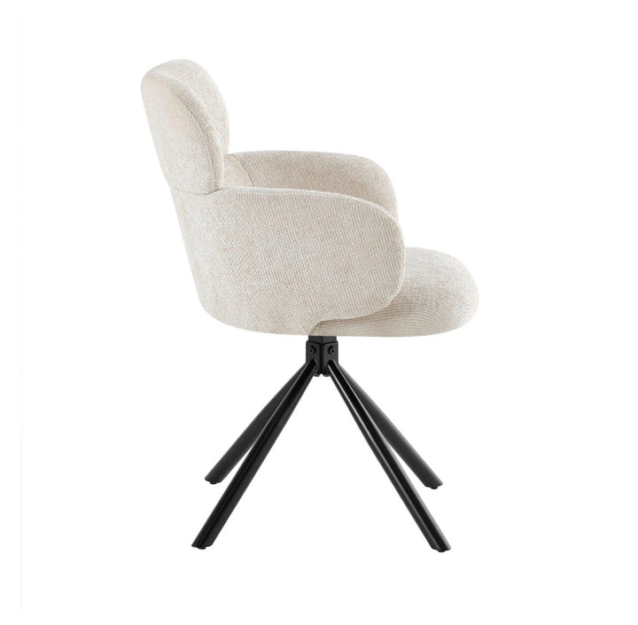 Alasgar Marble Dining Table 160cm White & Cream Pedestal Table with Tuscany Beige 360 Swivel Chair Velvet Swivel Chairs Dining Set