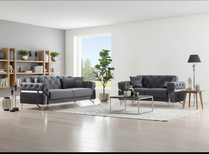 Marbela Dark Grey Turkish Sofa Bed Set – 3 Seater & 2 Seater – UK Living Room Furniture