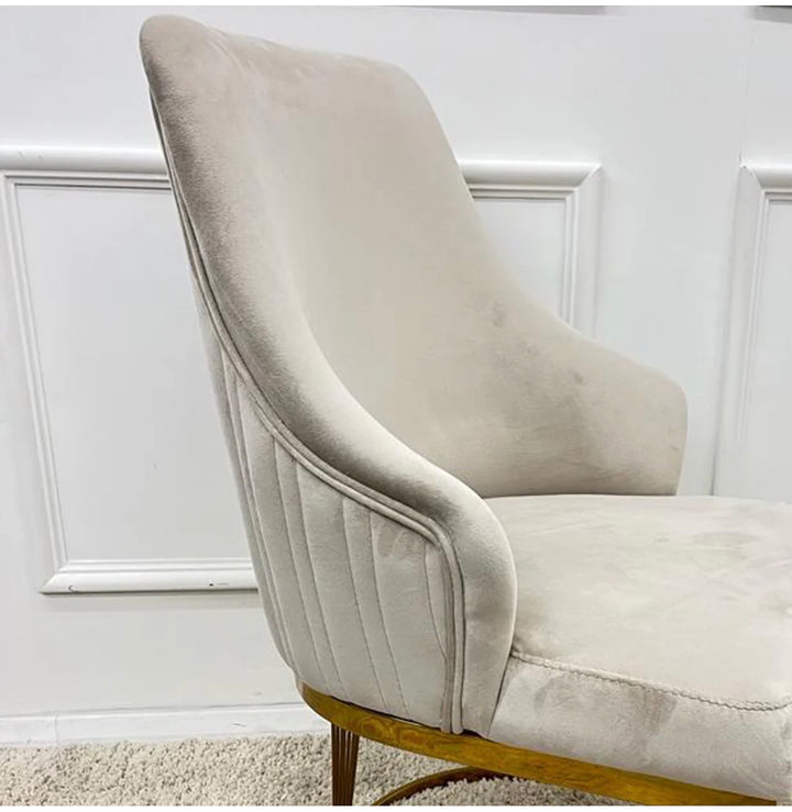 180cm & 200cm London Gold Marble Dining Table White & Gold with Chelmsford Mink & Gold Dining Chairs | Luxury Dining Set UK