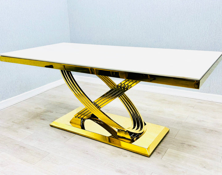 Rose Marble Dining Table Cream And Gold + Sofia Cream And Gold Dining Chairs