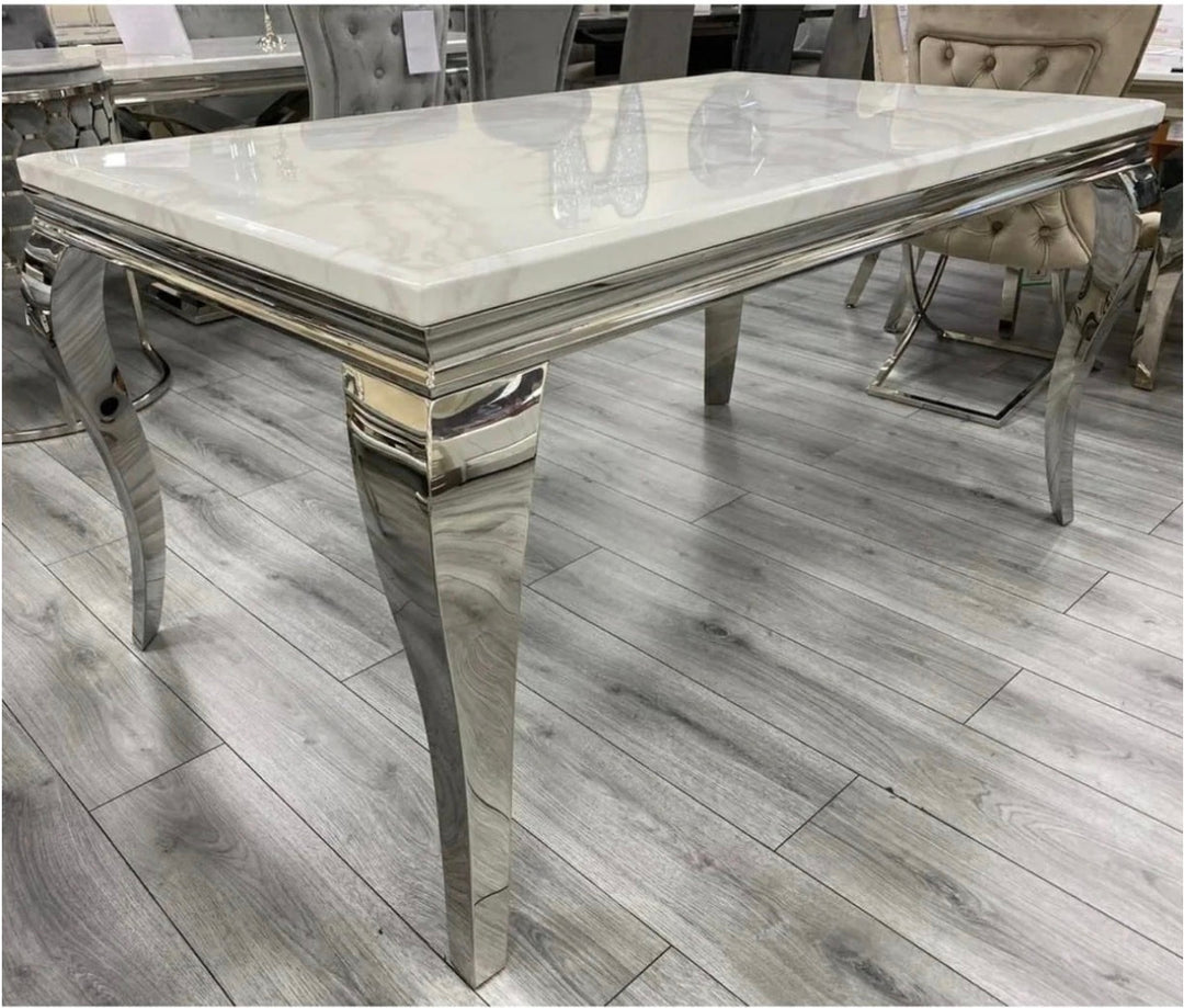 Louise Black Marble Dining Table + 4 Majestic Black Dining Chairs Lion Knocker & Matching Black Bench