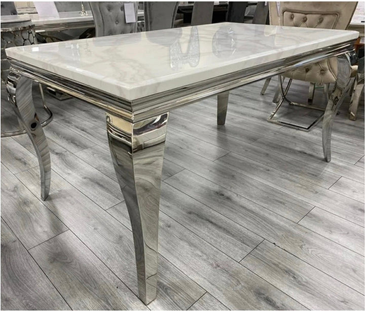 Louise Black Marble Dining Table + 4 Majestic Black Dining Chairs Lion Knocker & Matching Black Bench