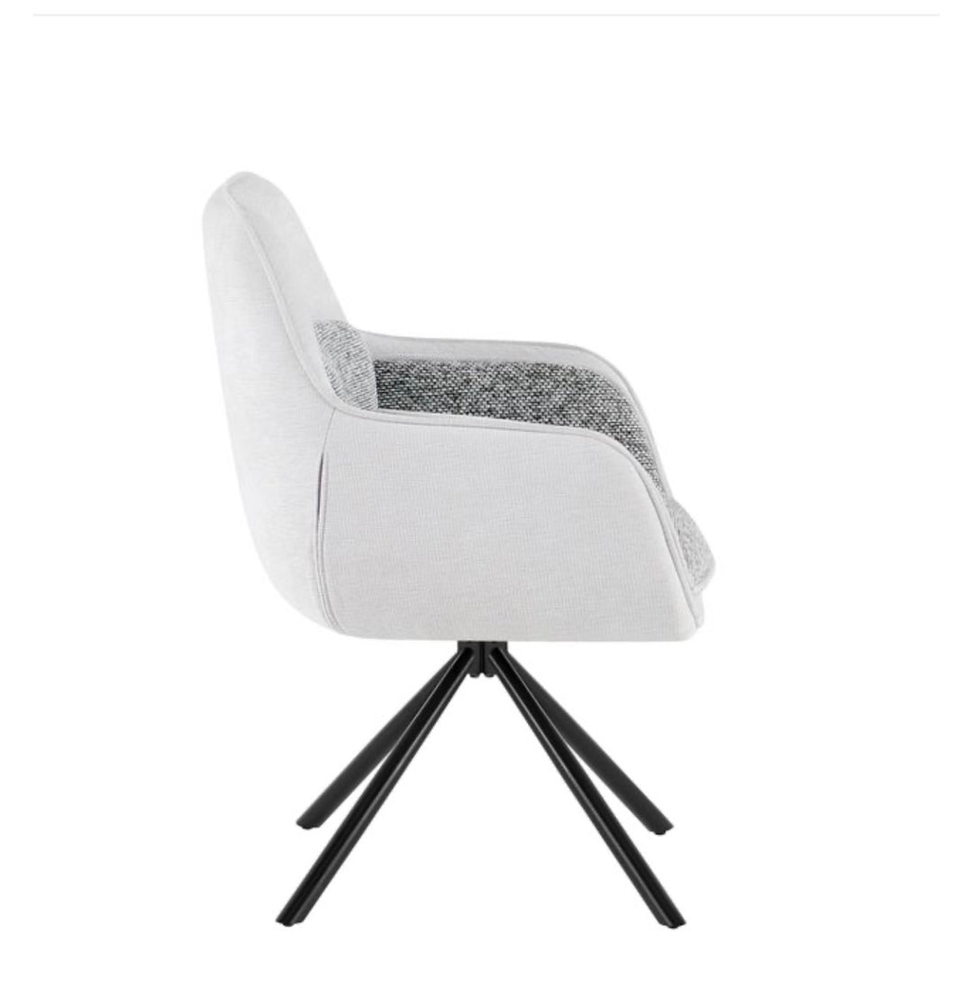 Alasgar Marble Dining Table 160cm White & Cream Pedestal Table with Florence 360 Grey Velvet Swivel Chairs Dining Set