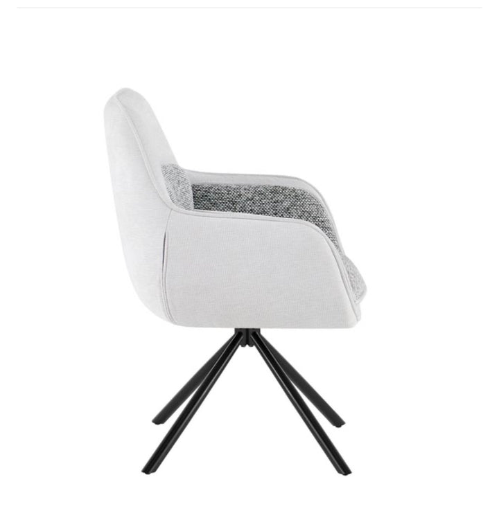 Alasgar Marble Dining Table 160cm White & Cream Pedestal Table with Florence 360 Grey Velvet Swivel Chairs Dining Set