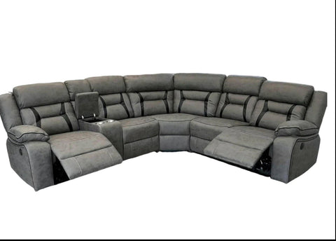 ELECTRIC RECLINER SOFA CORNER - Tech Fabric Sofa GREY WITH BLACK TRIM & Comes With Additional seat & console