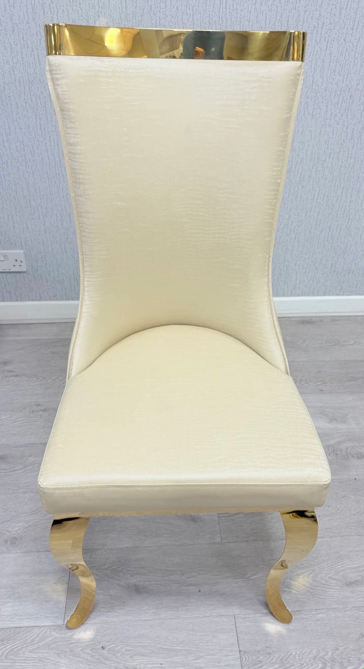 Louise Cream & Gold Marble Dining Table with Roxby Cream & Gold Dining Chairs
