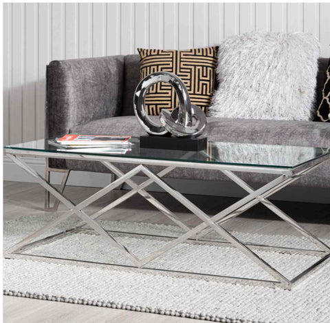 Imperia Stainless Steel Coffee Table Glass Top