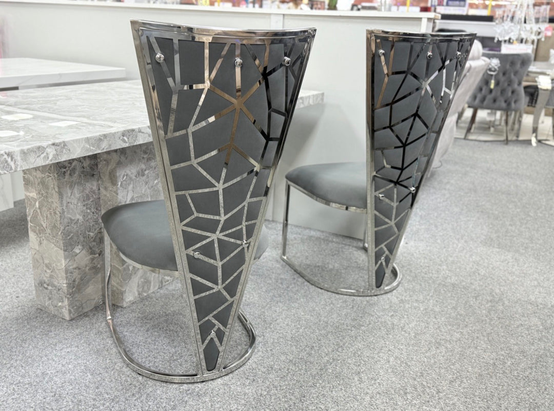 Louise Grey Marble Dining Table with Vienna Dark Grey Chairs | Modern Marble Dining Set