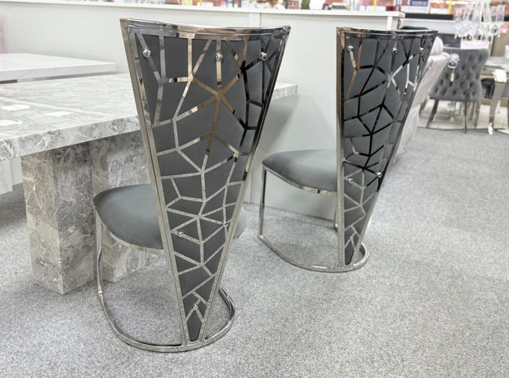 Louise Grey Marble Dining Table with Vienna Dark Grey Chairs | Modern Marble Dining Set