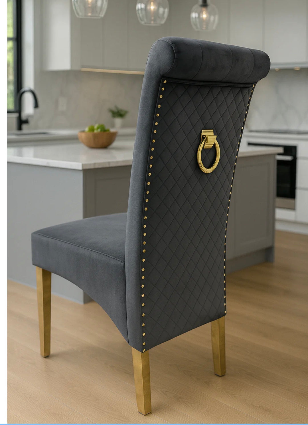 Arianna Gold Marble Dining Table + Sofia Black and Gold Dining chairs