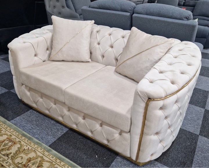 Paris Cream Velvet Sofa Set with Gold Legs – Luxury 3 Seater & 2 Seater Living Room Sofa UK