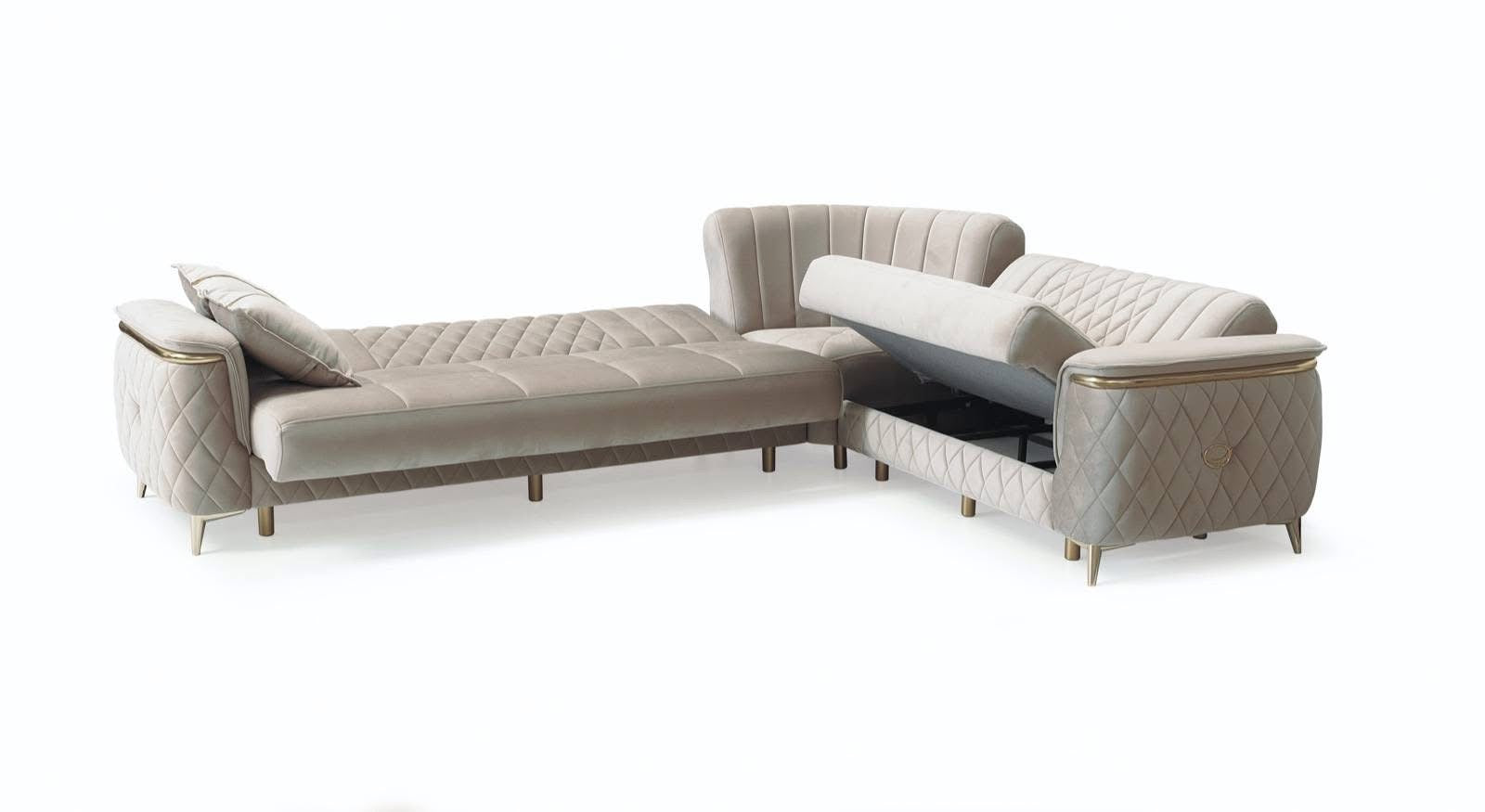 Bellway Cream Corner Turkish Sofa Bed With Gold Modern L Shape Sleep Bellway Cream Corner Turkish Sofa Bed With Gold Modern L Shape Sleep