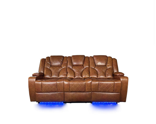 AMSTERDAM 3+2 TOP GENUINE LEATHER ELECTRIC LED RECLINING SOFA – TAN