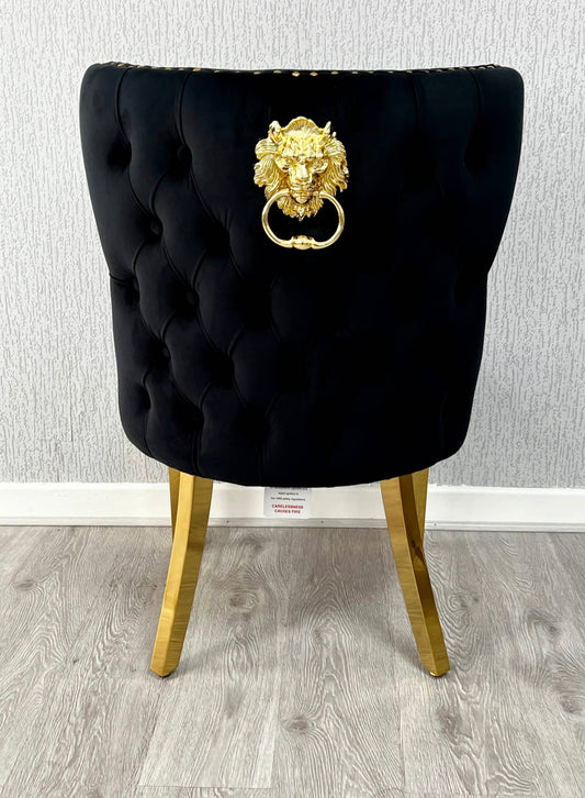 Valentino Black Gold Lion Velvet Chair