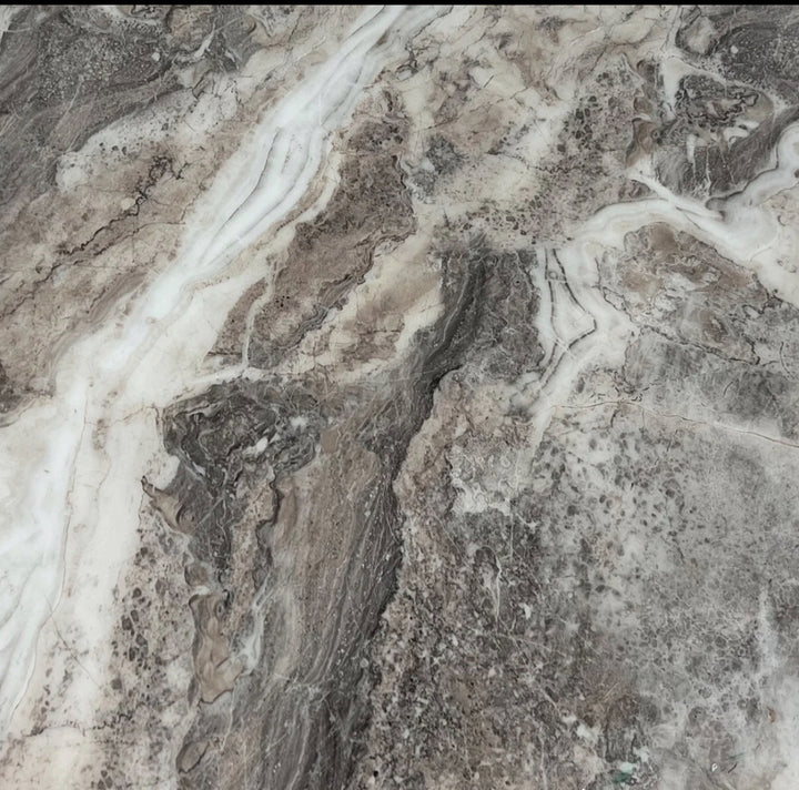 Louis Marble Dining Table + Majestic Dining Chairs Ring Knocker Dark Grey