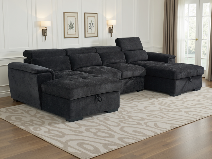 Alaya Sofabed Black U Shape Corner