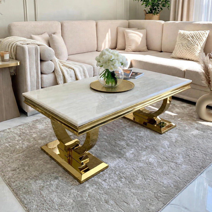cream Gold Marble Coffee Table 
