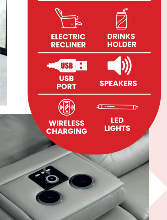 Hifsa 3 Seater Recliner Electric Sofa + 2 Seater Recliner Electric Sofa Grey