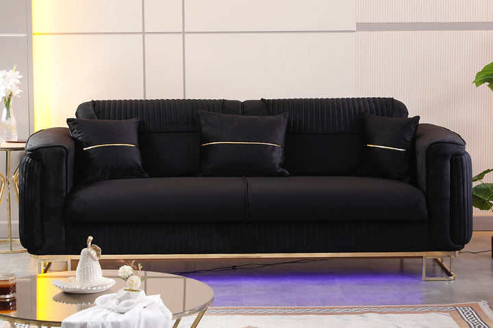 Victoria Luxury 3 & 2 Seater Sofas – Cream & Gold | Black & Gold Sofas with Storage | With or Without LED Light