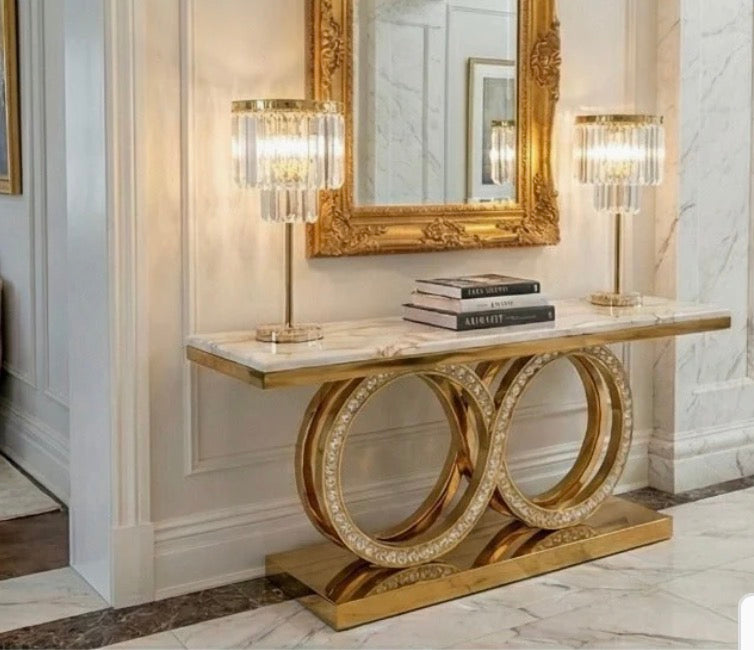 Crystal Console Table White & Gold