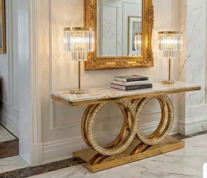 Crystal Console Table White & Gold