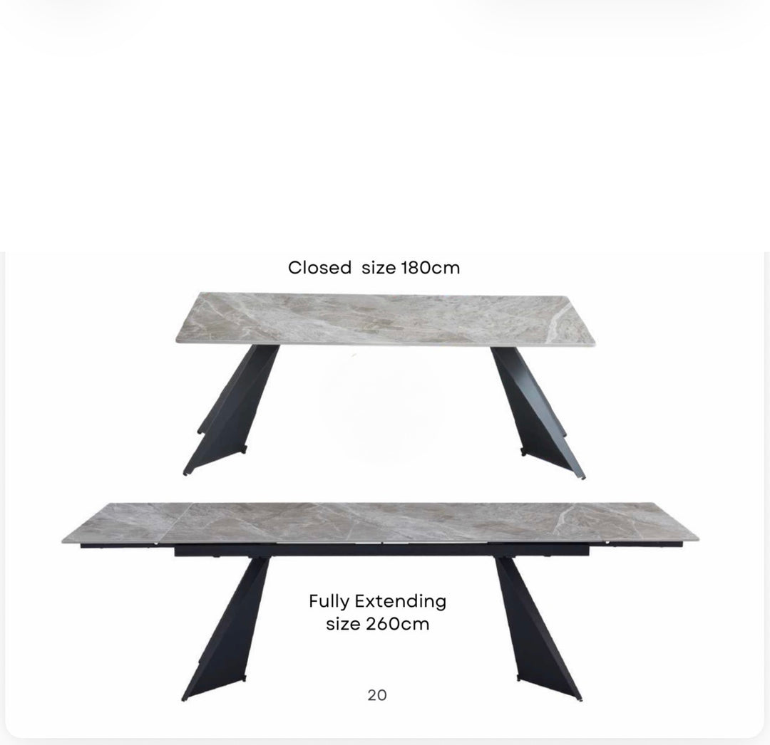 Chicago Extendable Dining Table 180–260cm Ceramic Grey Top with Black Legs – Seats 4 to 12