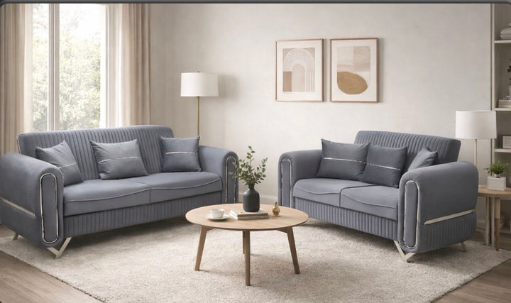 Rose 3+2 Seater Dark Grey Turkish Sofa Bed with Storage