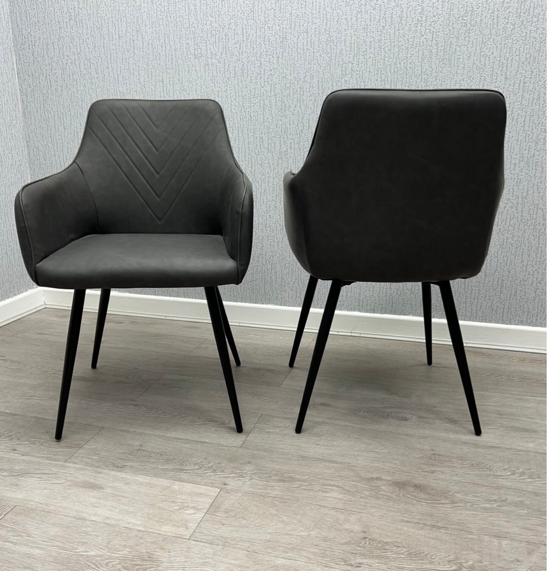 180-260cm Extendable Dining Table Grey + Dining Chairs Leather Dark Grey Chicago