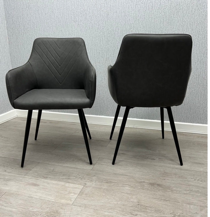 180-260cm Extendable Dining Table Grey + Dining Chairs Leather Dark Grey Chicago