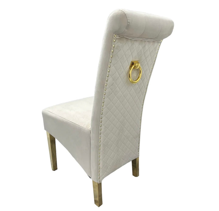 Arianna Gold Marble Dining Table + Sofia Black and Gold Dining chairs