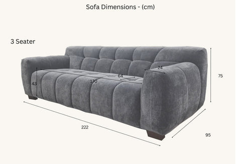 Harlem Sofa Range in Steel Velvet 3+2+1 Seater & Foot Stool