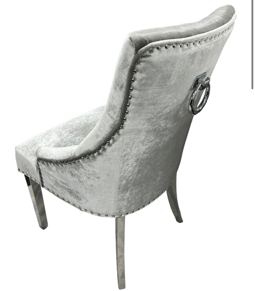 1.3M Chealse Round Marble Dining Set With Jessica Chairs Ring Knocker