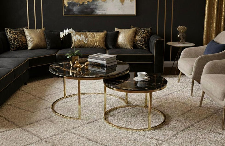 Round Black & Gold Coffee Table – Modern Luxury Living Room Center Table