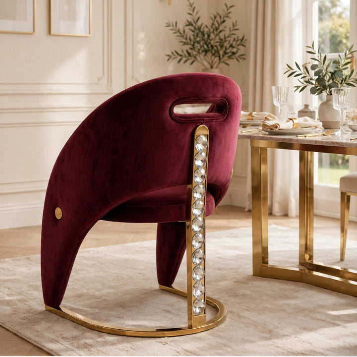 Rome Maroon Velvet Dining Chair with Gold Metal Frame