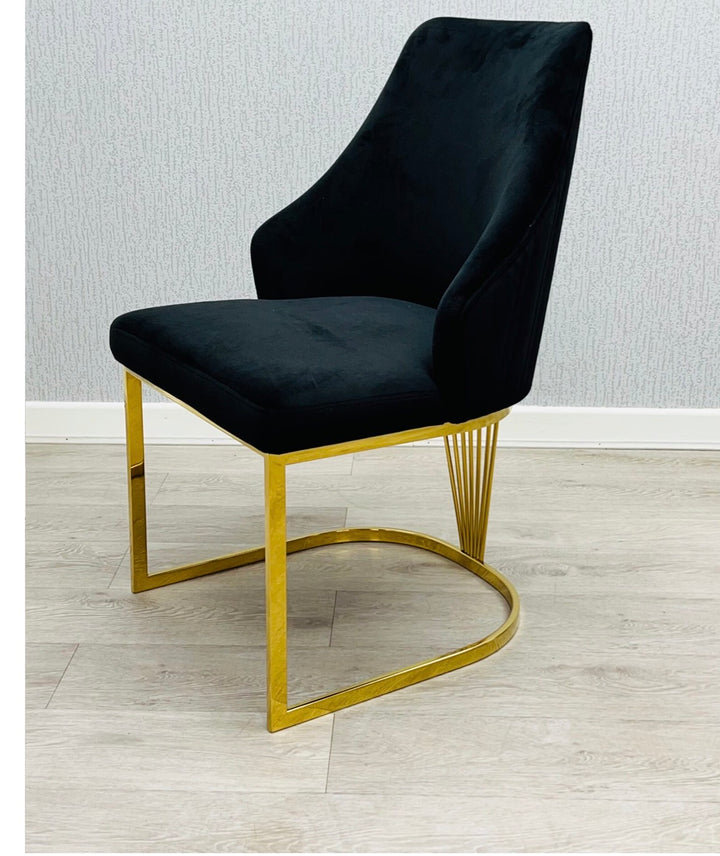 180cm & 200cm London Gold Marble Dining Table White & Gold with Chelmsford Cream & Gold Dining Chairs | Luxury Dining Set UK