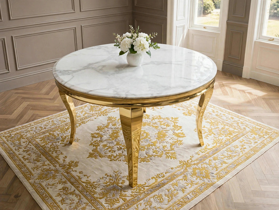 110cm Grey & Gold Round Dining Table – Modern Luxury Kitchen & Dining Table