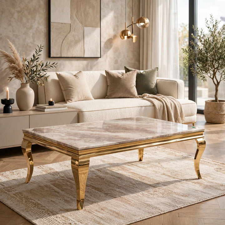 Beige Marble Coffee Table 
Beige and Gold Marble Coffee Table 