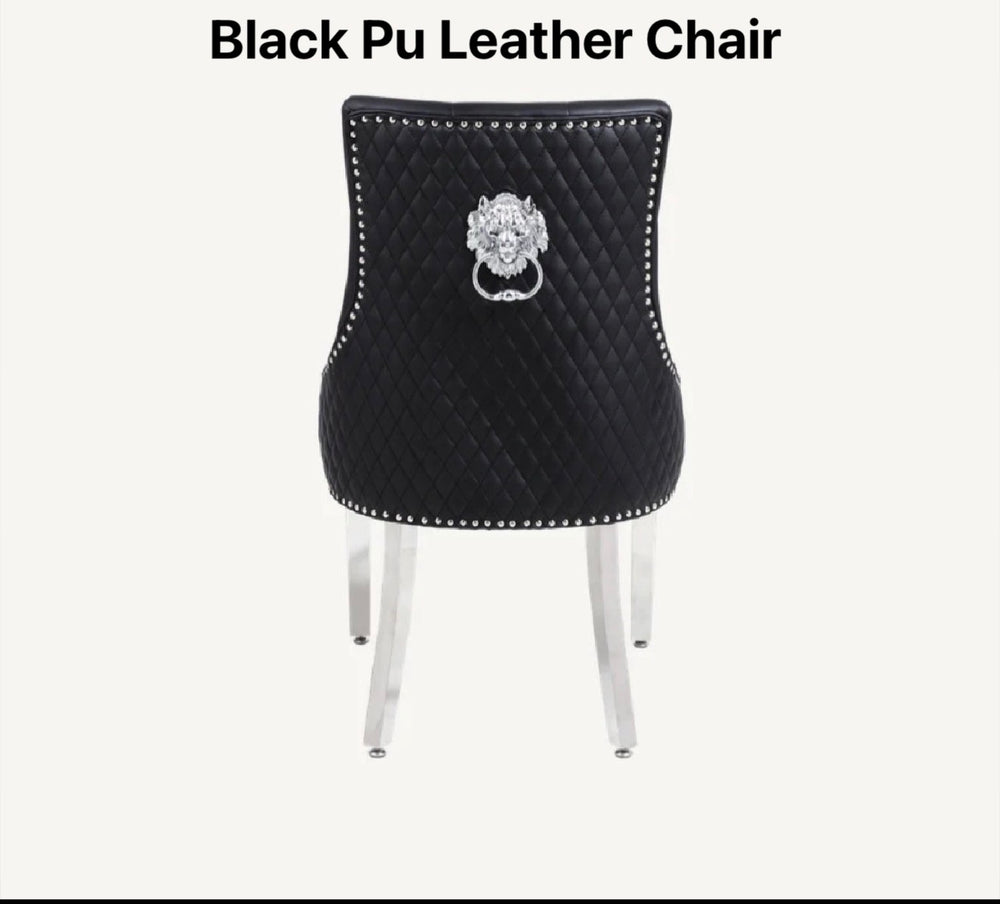 Black PU leather chair with lion knocker