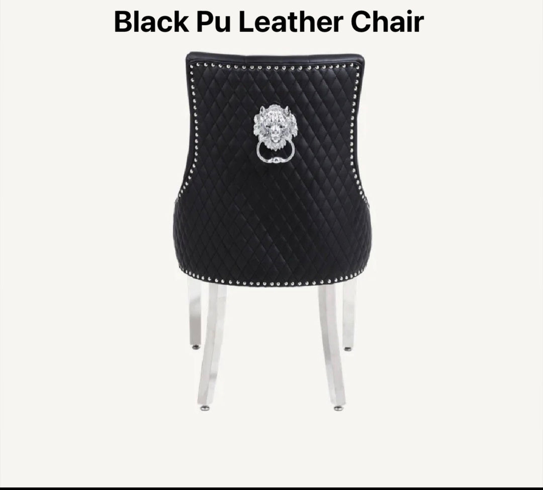 Black PU leather chair with lion knocker